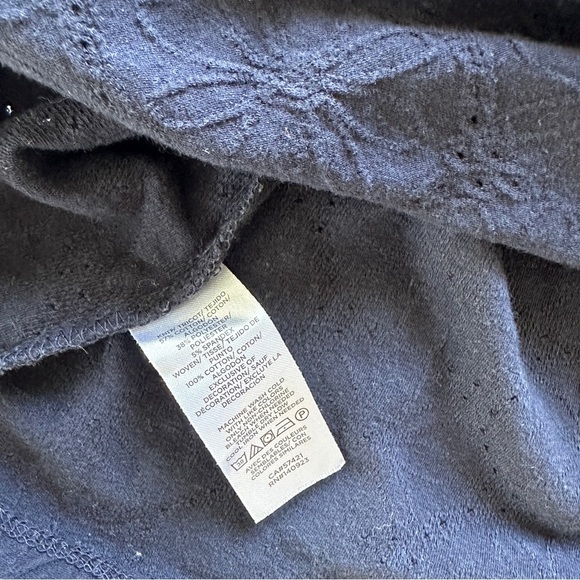 Loft Eyelet‎ Puff Shoulder Blouse Navy Blue Size L Petite - Picture 7 of 9